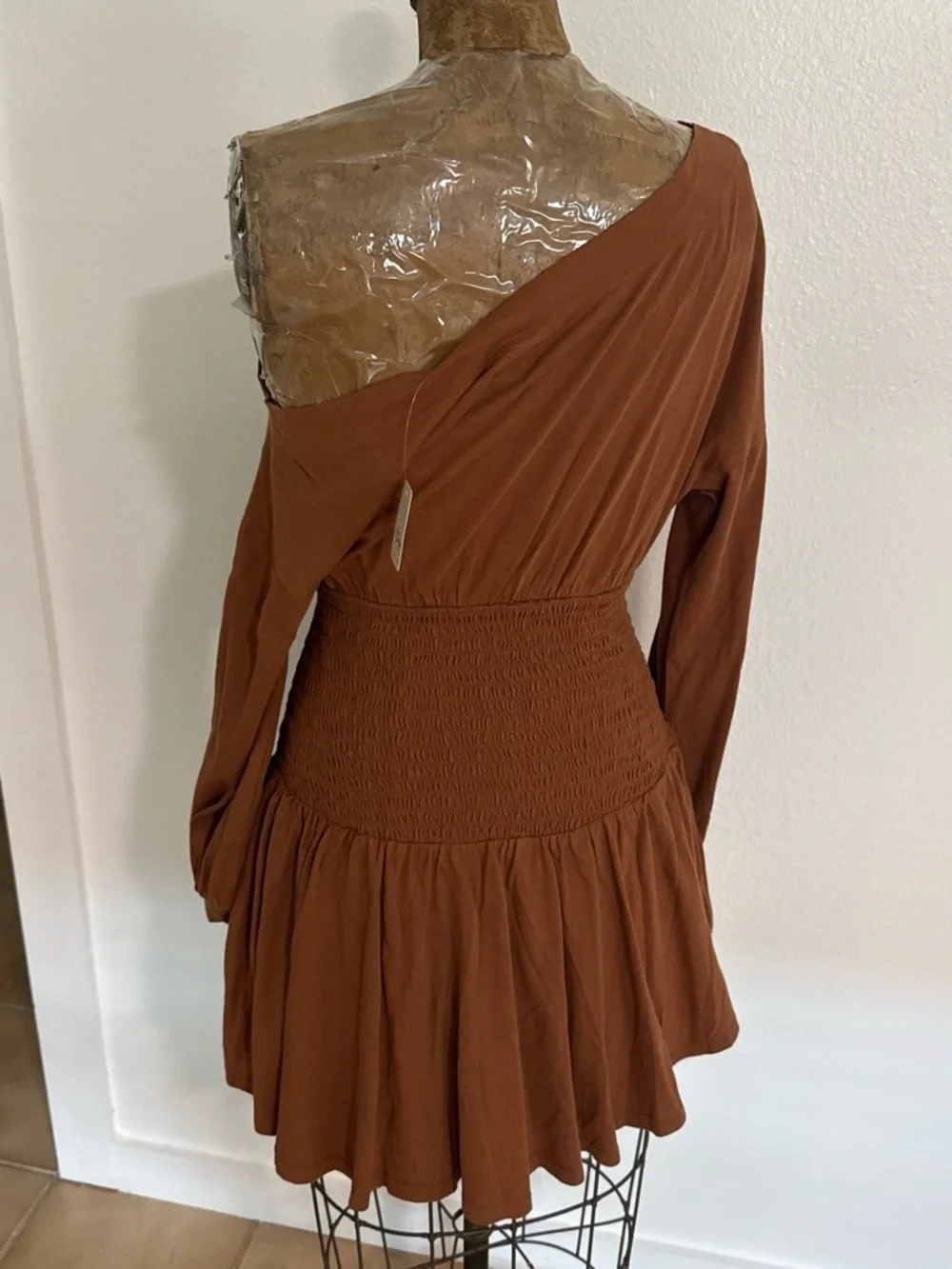 NWT Free People Scorching Hot Smocked Waist Long-Sleeve Mini Dress Size S